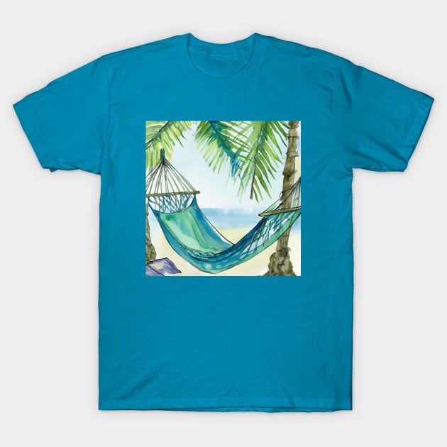 Tropical Beach Hammock Watercolor T-Shirt by KayBee Gift Shop